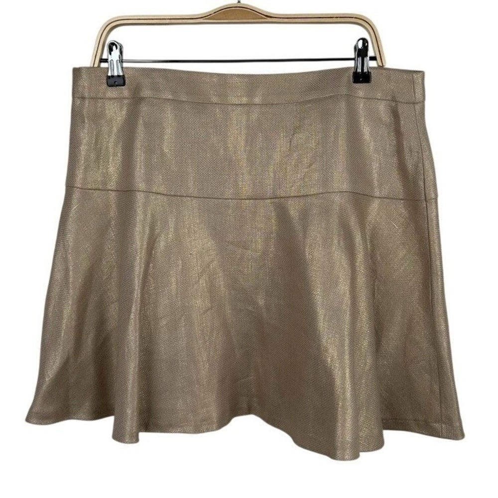 NWT Banana Republic Heritage Collection Gold Mini Flare Skirt Shine Linen SZ 14